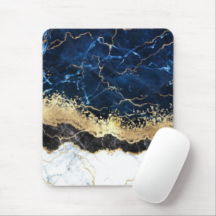 Tapis De Souris Bleu noir Marbre blanc