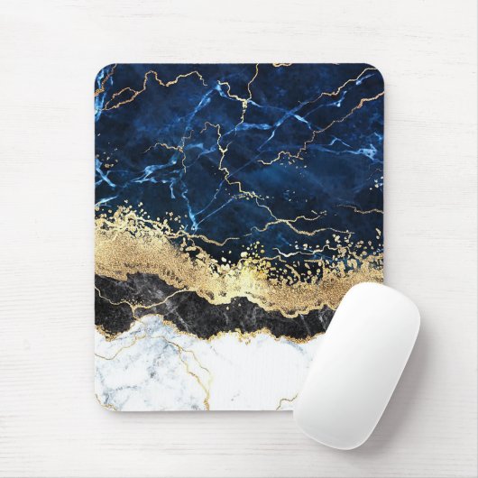 Tapis De Souris Bleu noir Marbre blanc (Avec souris)