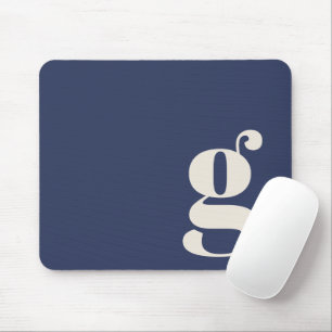 Tapis De Souris Bleu Nuit Minimaliste Rétro Monogramme Initial Per