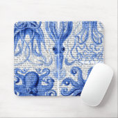 Tapis De Souris Bleu octopus et calmar (Avec souris)