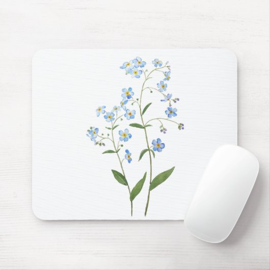 Tapis De Souris bleu oubliez moi pas fleurs 2021 aquarelle (Avec souris)