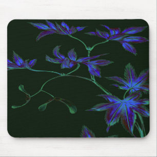 Tapis De Souris Bleu profond et floral japonais vert