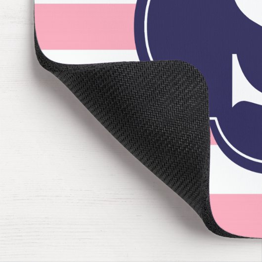 Tapis De Souris Bleu rose rayures Monogramme (Coin)