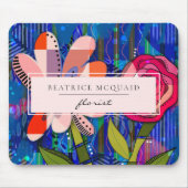 Tapis De Souris Bleu rose vif abstrait floral moderne (Devant)