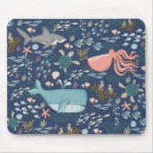 Tapis De Souris Bleu sous-marin Animaux pieuvres d'art baleine (Devant)