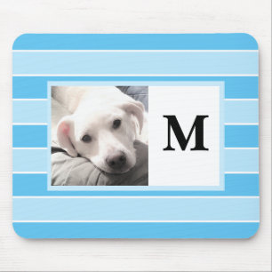 Tapis De Souris Bleu Stripes Personnalisé Initial Une Photo Mignon