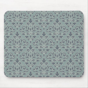 Tapis De Souris Bleu Teal de crème de motif de damassé de rouleau