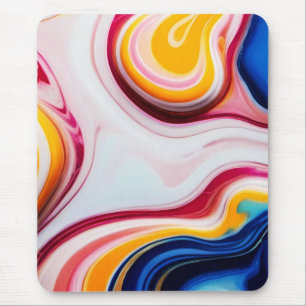 Tapis De Souris Bleu tendance rose jaune faux marbre blanc