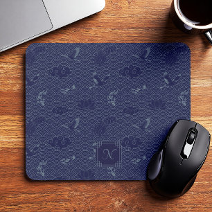 Tapis De Souris Bleu traditionnel japonais Vague Seigaiha Monogram