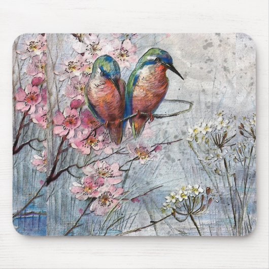 Tapis De Souris Bleus et fleurs joliment peints (Devant)