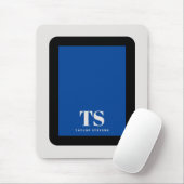 Tapis De Souris Bloc de couleur Monogramme simple et élégant bleu (Avec souris)