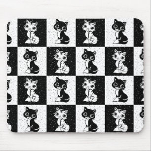 Tapis De Souris Bloc de monogramme noir blanc pour chat