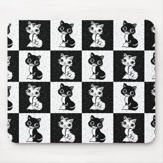 Tapis De Souris Bloc de monogramme noir blanc pour chat (Devant)