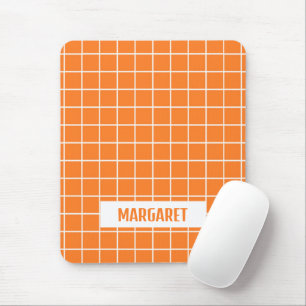 Tapis De Souris Blocs de carreaux orange et blanc personnalisés