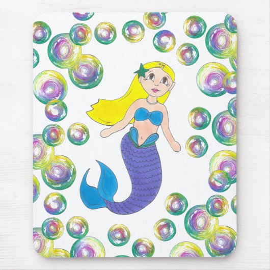 Tapis De Souris Blonde natation Sirène fille bulles Océan mer (Devant)