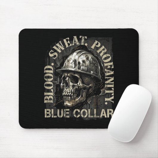 Tapis De Souris Blood Sweat Profanity Construction Worker Skull Bl (Avec souris)