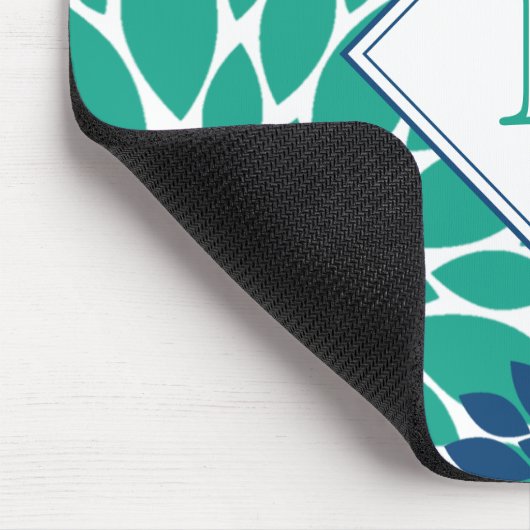 Tapis De Souris Blue and Green Modern Blooms Initial Monogram (Coin)