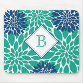 Tapis De Souris Blue and Green Modern Blooms Initial Monogram (Devant)
