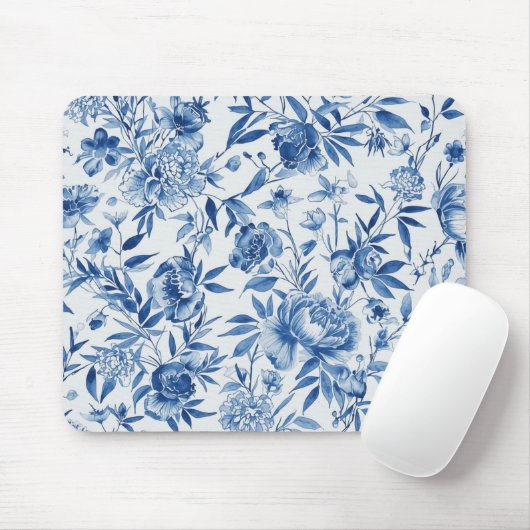 Tapis De Souris Blue Chinoiserie Watercolor Floral Botanical (Avec souris)