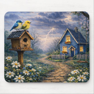 Tapis De Souris Blue Cottage Birdhouse Storm Mouse Pad
