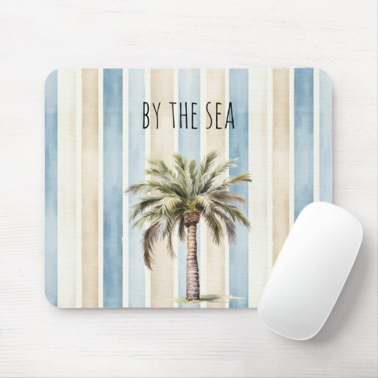 Tapis De Souris Blue Cream Stripes Tropical Palm Tree (Avec souris)