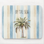 Tapis De Souris Blue Cream Stripes Tropical Palm Tree (Devant)
