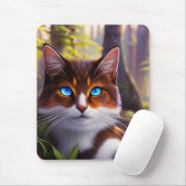 Tapis De Souris Blue Eyed Cat dans la forêt4 (Avec souris)