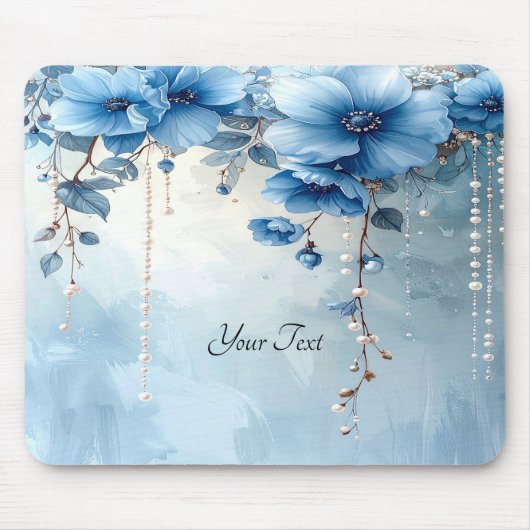 Tapis De Souris Blue Flowers and Pearls Mousepad (Devant)