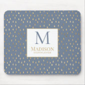 Tapis De Souris Blue Gold Raindrop Moderne Monogramme tendance (Devant)