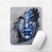 Tapis De Souris Blue Grey Mauvaise Fille visage et monogramme (Avec souris)