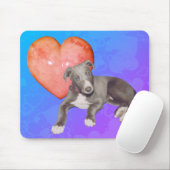 Tapis De Souris Blue Greyhound Puppy Pink Heart (Avec souris)