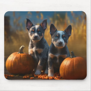 Tapis De Souris Blue Heeler Chiot Automne Citrouille de plaisir