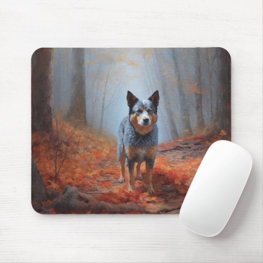 Tapis De Souris Blue Heeler dans les feuilles d'automne automne au (Avec souris)