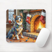 Tapis De Souris Blue Heeler Fireplace with Christmas Lights (Avec souris)