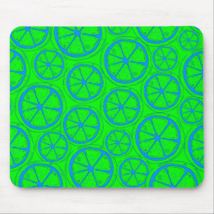 Tapis De Souris Blue Lime Lemon Pattern with Neon Green Background