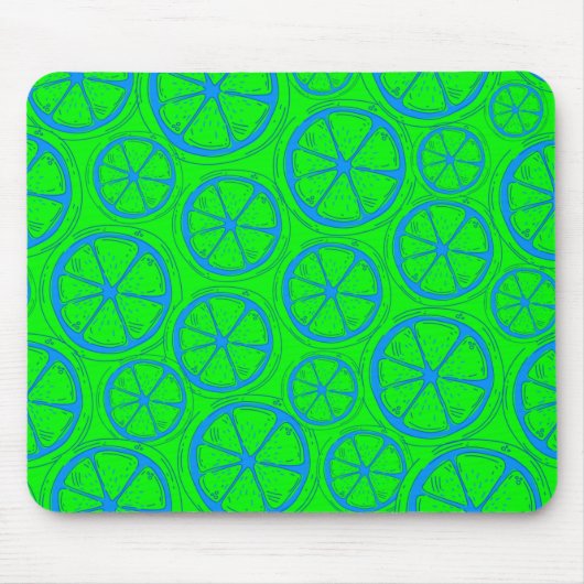 Tapis De Souris Blue Lime Lemon Pattern with Neon Green Background (Devant)