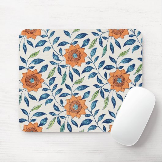 Tapis De Souris Blue & Orange Floral Pattern (Avec souris)