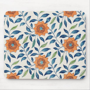 Tapis De Souris Blue & Orange Floral Pattern