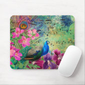 Tapis De Souris Blue Peacock Purple Pink Flowers Notes musicales (Avec souris)