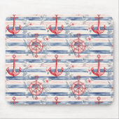 Tapis De Souris Blue Red Anchors Floral Stripes Beach (Devant)