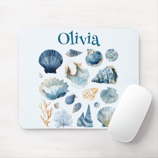 Tapis De Souris Blue Seashell Mouse Pad | Custom Name (Avec souris)