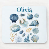 Tapis De Souris Blue Seashell Mouse Pad | Custom Name (Devant)