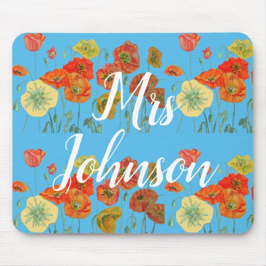 Tapis De Souris Blue Teachers Name floral Computer Mouse Mat Pad (Devant)