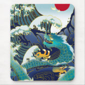 Tapis De Souris Blue Waves Green Dragon Red Sun Skate (Devant)