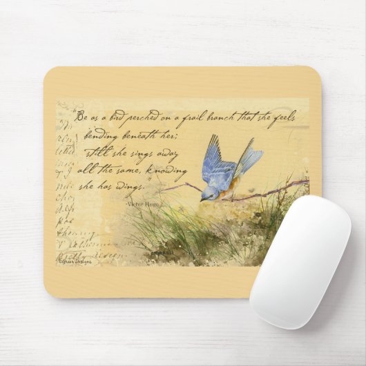 Tapis De Souris Bluebird sur Branch et Victor Hugo Citation (Avec souris)