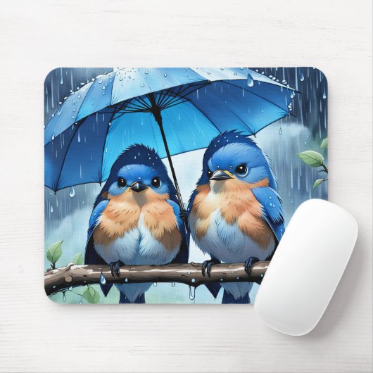 Tapis De Souris Bluebirds sous un parapluie (Avec souris)