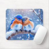 Tapis De Souris Bluebirds sur une branche de neige (Avec souris)