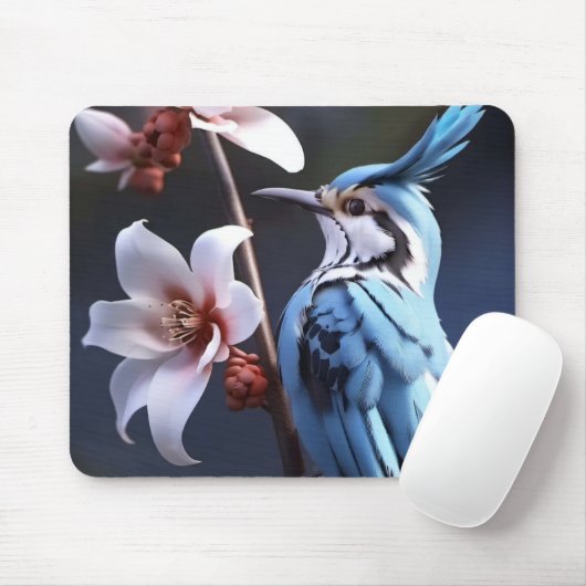 Tapis De Souris Bluejay et Fleurs (Avec souris)