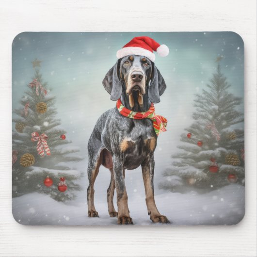 Tapis De Souris Bluetick Coonhound Dog en Noël de neige (Devant)