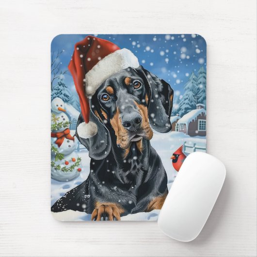 Tapis De Souris Bluetick Coonhound Dog Winter Wonderland Noël (Avec souris)